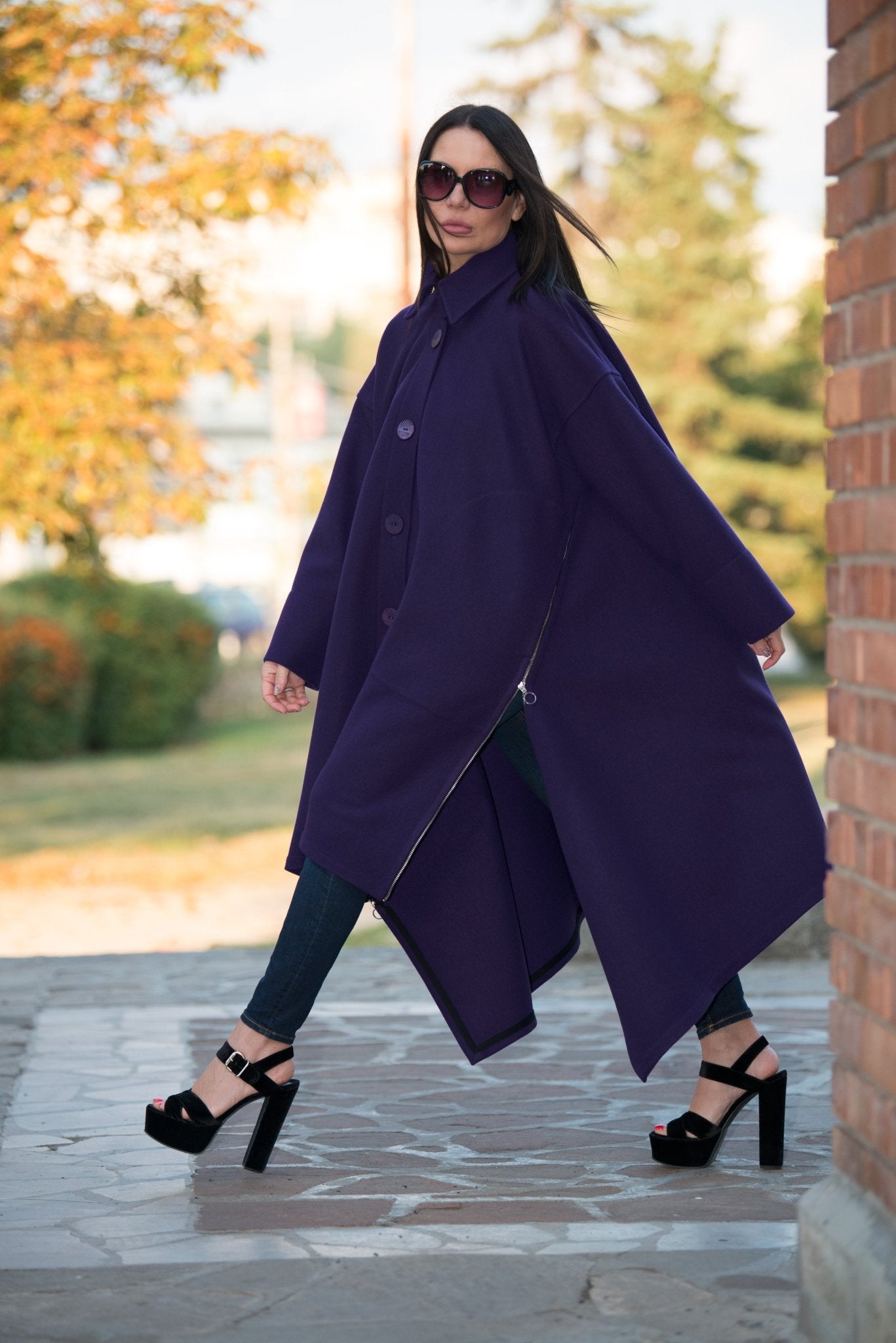 Purple Wool Women Coat FEDERICA - EUG FASHION EugFashion 
