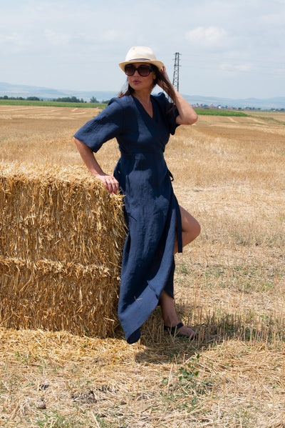 Summer Linen Wrap Dress Verona - EUG FASHION EugFashion 