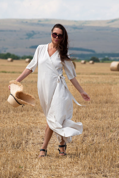 Summer Linen Wrap Dress Verona - EUG FASHION EugFashion 