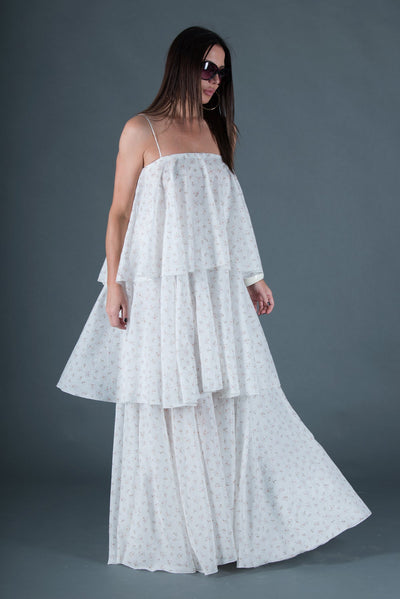 White Flounces Cotton Dress DALILA - EUG FASHION EugFashion 