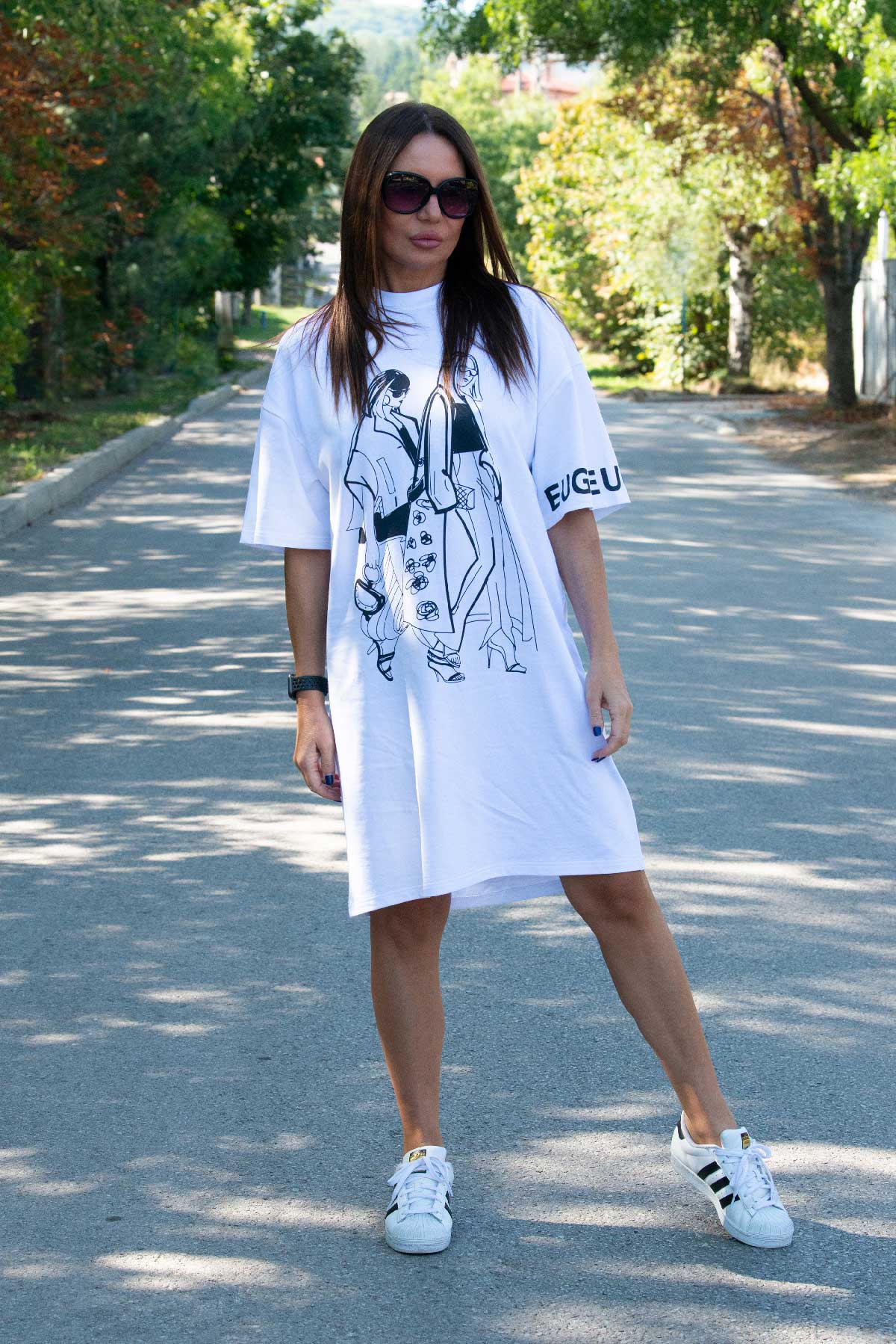 White Woman Print Dress LEYLA EugFashion 
